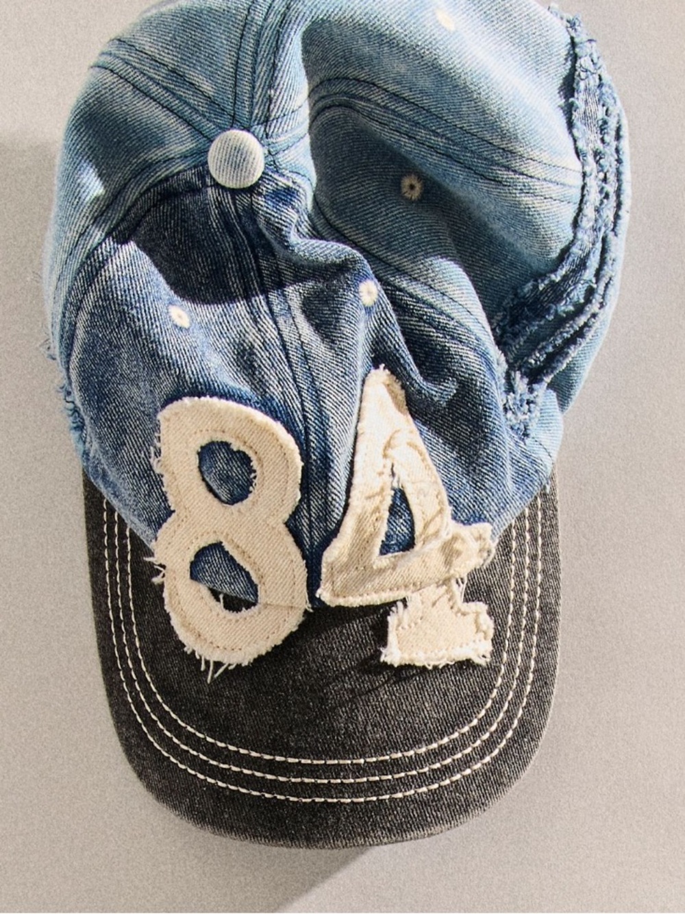 Free People Hollie Varsity Base Denim Blue Patch Number Baseball Cap NWT